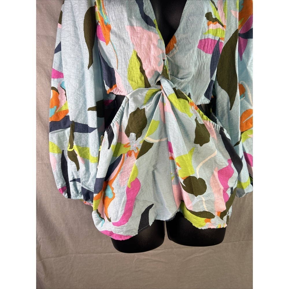 A New Day Top Medium Women's Blouse Multicolor Abstract Floral Long Sleeve Twist - Picture 4 of 16